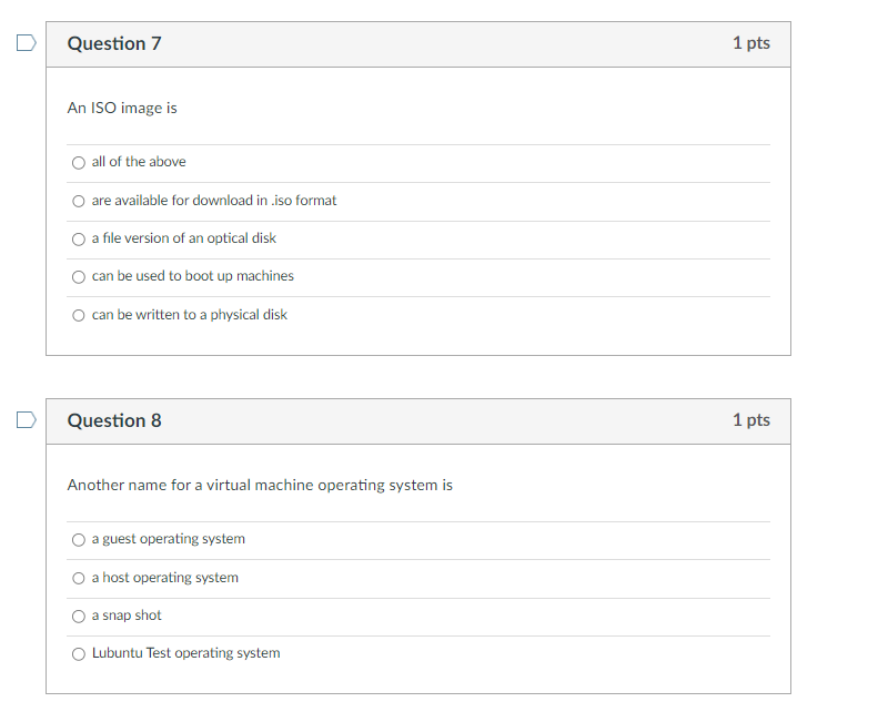 Solved Question 7 1 pts An ISO image is all of the above are | Chegg.com