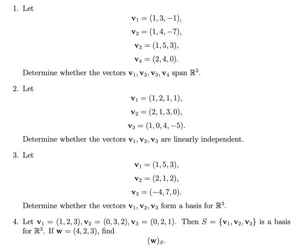 Solved 1 Let V1 1 3 1 V2 1 4 7 V3 1 5 Chegg Com