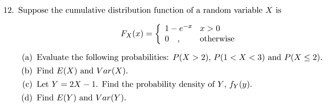 Solved 12. Suppose the cumulative distribution function of a | Chegg.com