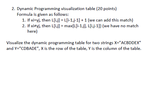 Solved 2. Dynamic Programming visualization table (20 | Chegg.com