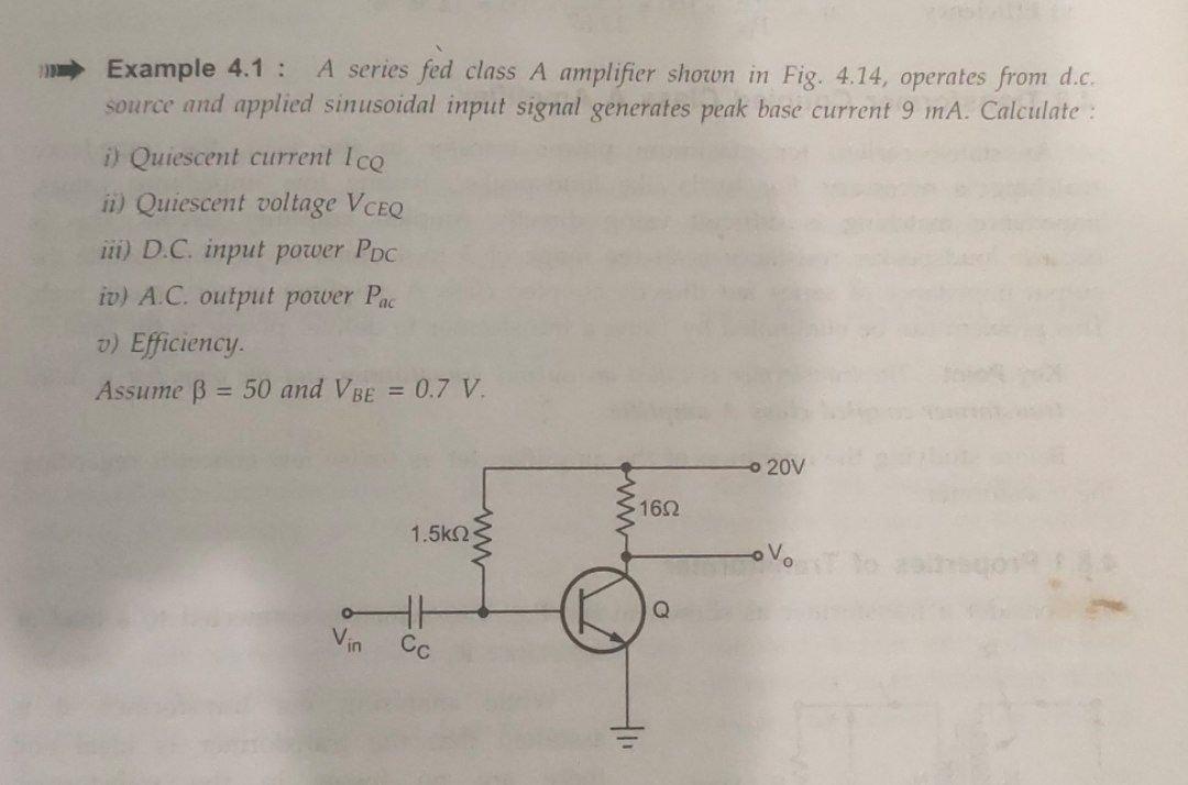 Solved Example 4.1 : A Series Fed Class A Amplifier Shown In | Chegg.com