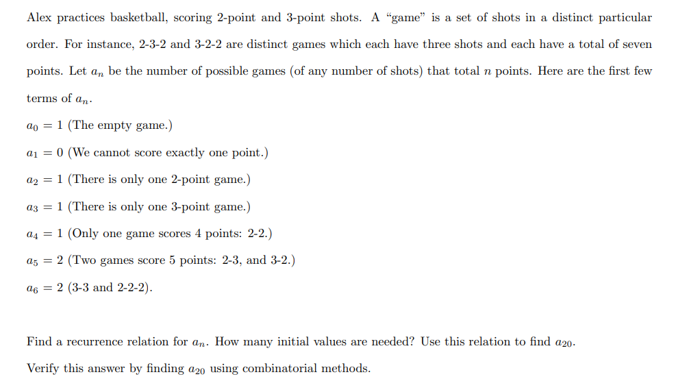 Alex practices basketball, scoring 2-point and | Chegg.com