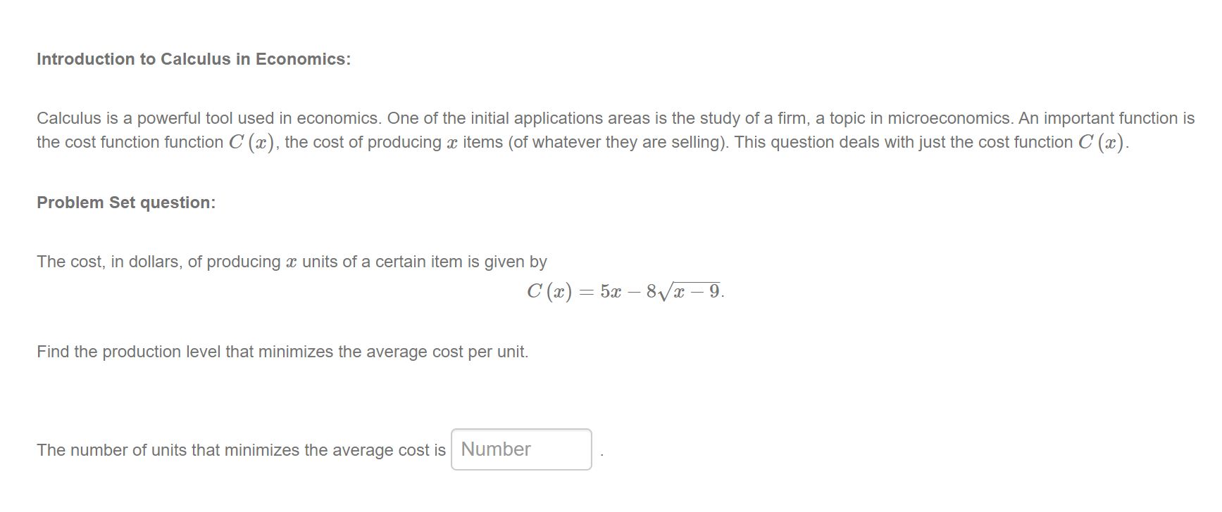 Solved Introduction to Calculus in Economics: Calculus is a | Chegg.com