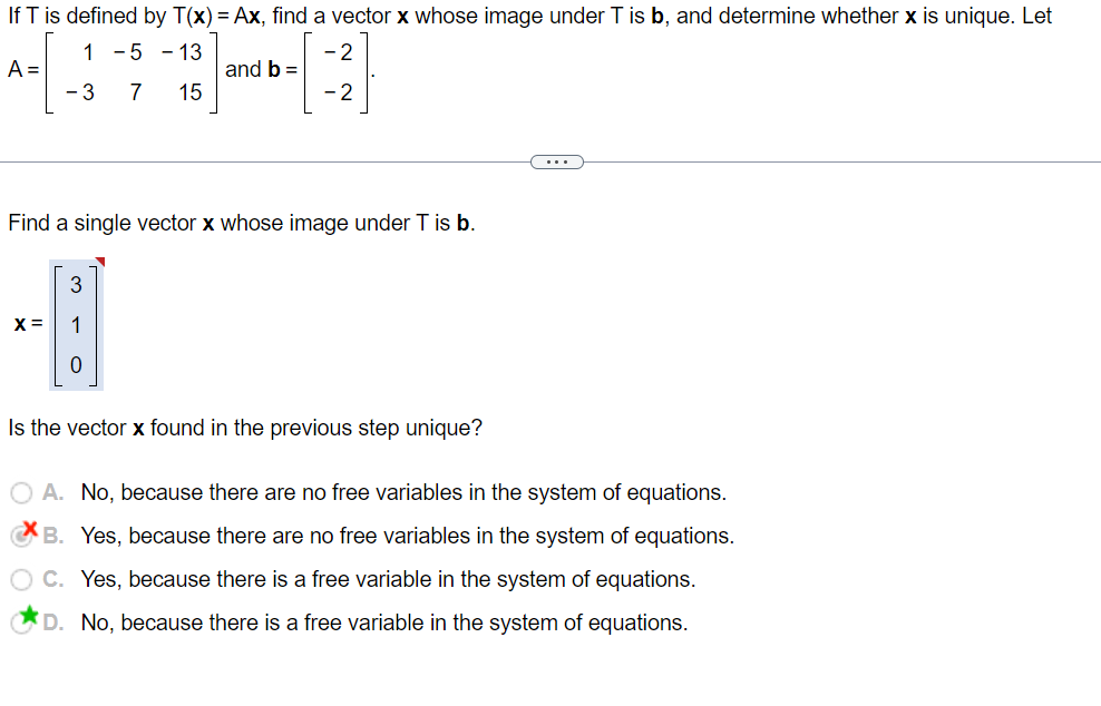 Solved If T is defined by T(x)=Ax, find a vector x whose | Chegg.com