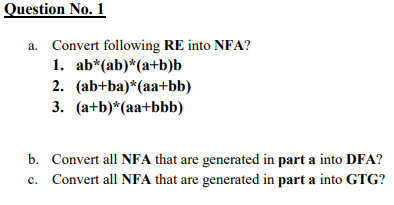 Solved Question No. 1 A. Convert Following RE Into NFA? 1. | Chegg.com