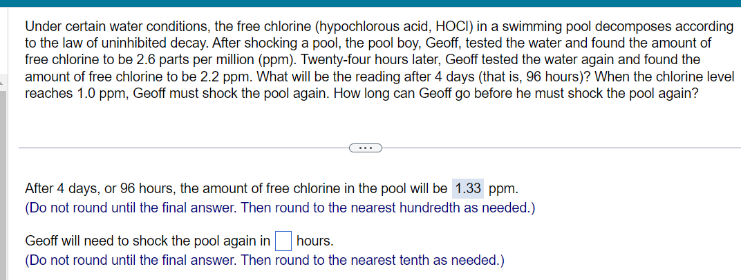 Solved Under Certain Water Conditions, The Free Chlorine | Chegg.com