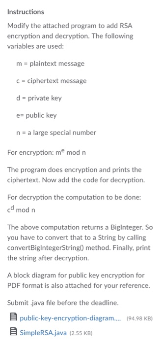 Solved Instructions Modify the attached program to add RSA | Chegg.com