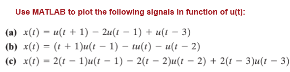 Solved Use MATLAB to plot the following signals in function | Chegg.com
