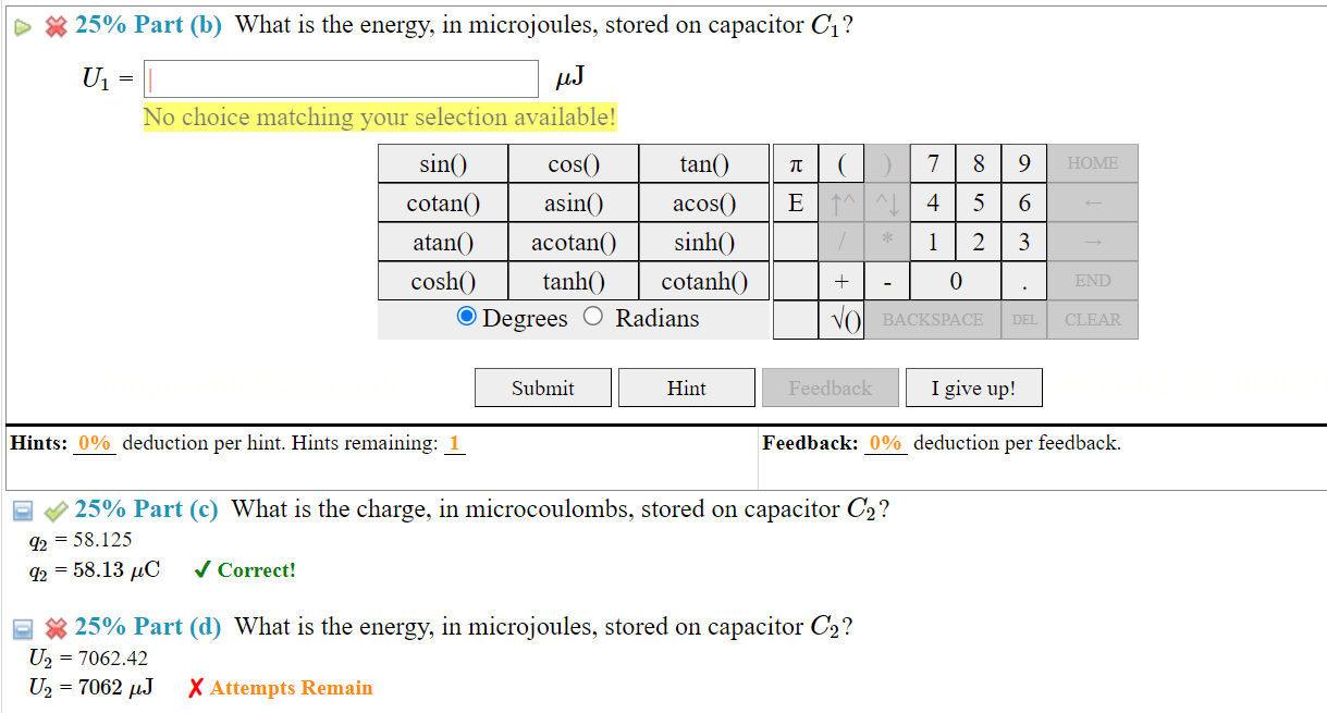 Solved (6\%) Problem 16: Capacitors C1 and C2 are connected, | Chegg.com