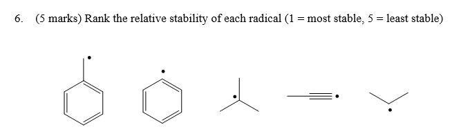 Solved 6. (5 marks) Rank the relative stability of each | Chegg.com