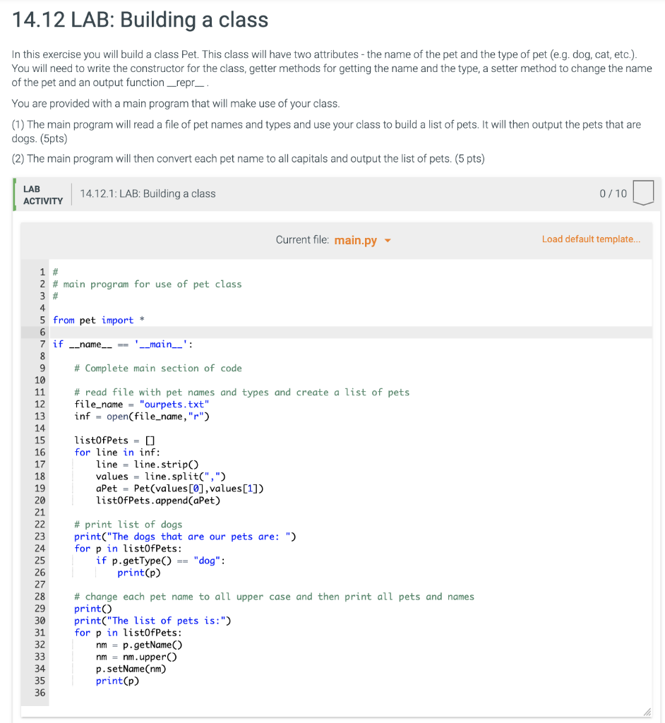 Solved 14.12 LAB: Building a class In this exercise you will | Chegg.com
