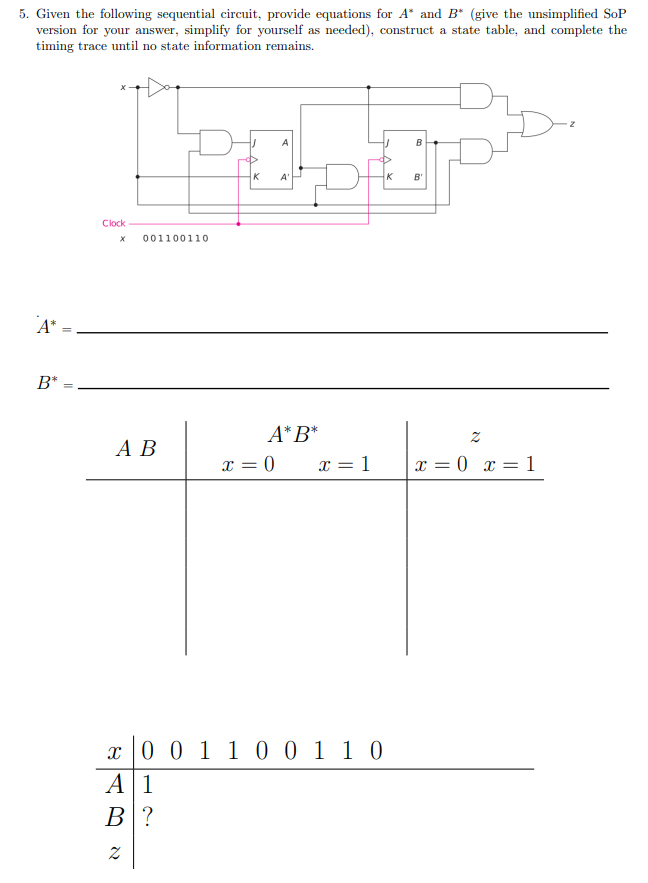 Solved 5. Given The Following Sequential Circuit, Provide | Chegg.com