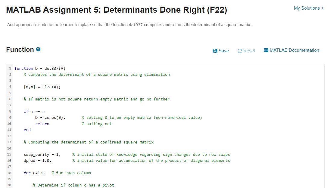 matlab assignment 5 determinants done right