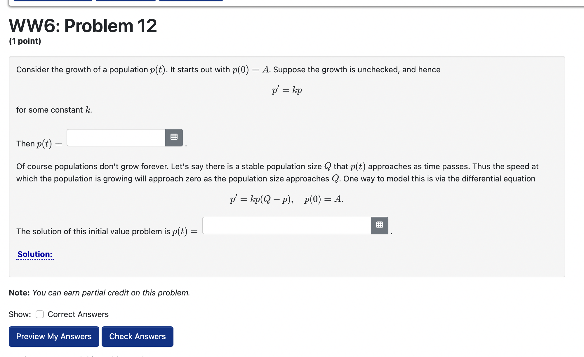 Solved Consider the growth of a population \\( p(t) \\). It | Chegg.com