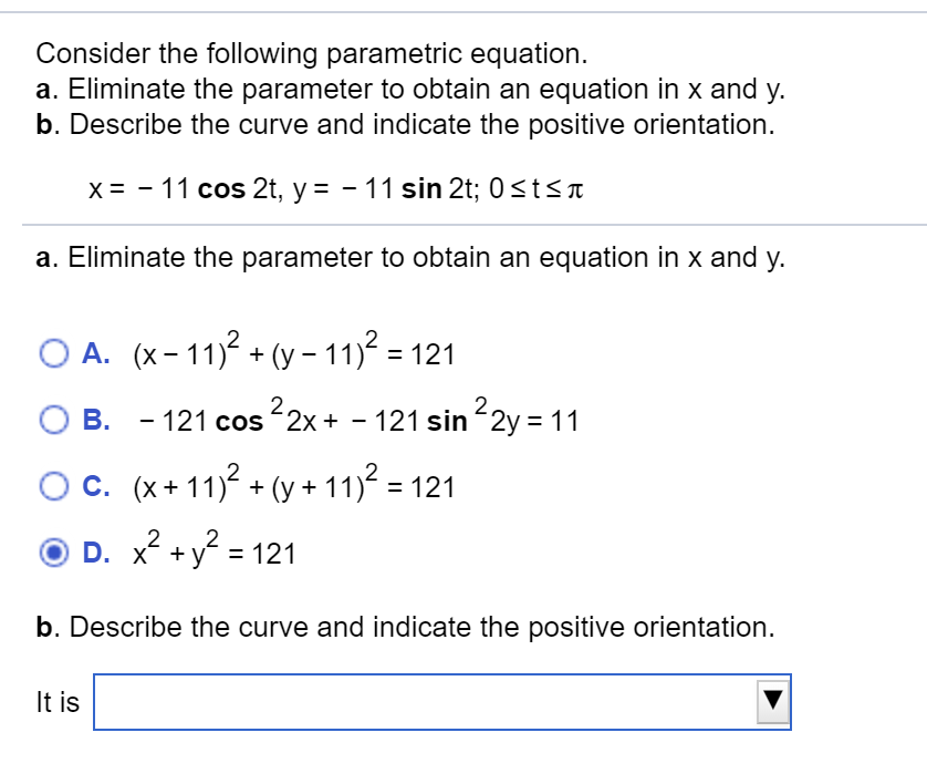 Solved Consider The Following Parametric Equation. A. | Chegg.com