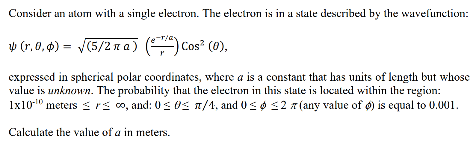 Solved Consider an atom with a single electron. The electron | Chegg.com