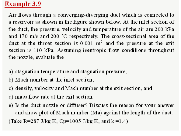 Solved Example 3.9 Air Flows Through A Converging-diverging | Chegg.com