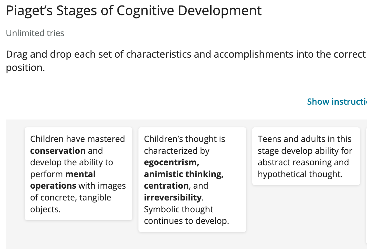 Different stages and online aspects of cognitive development