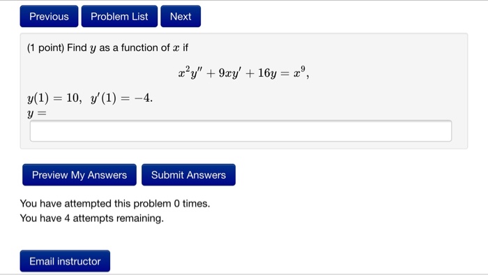 Solved Find Y As A Function Of X If X 2 Y 9xy 16y