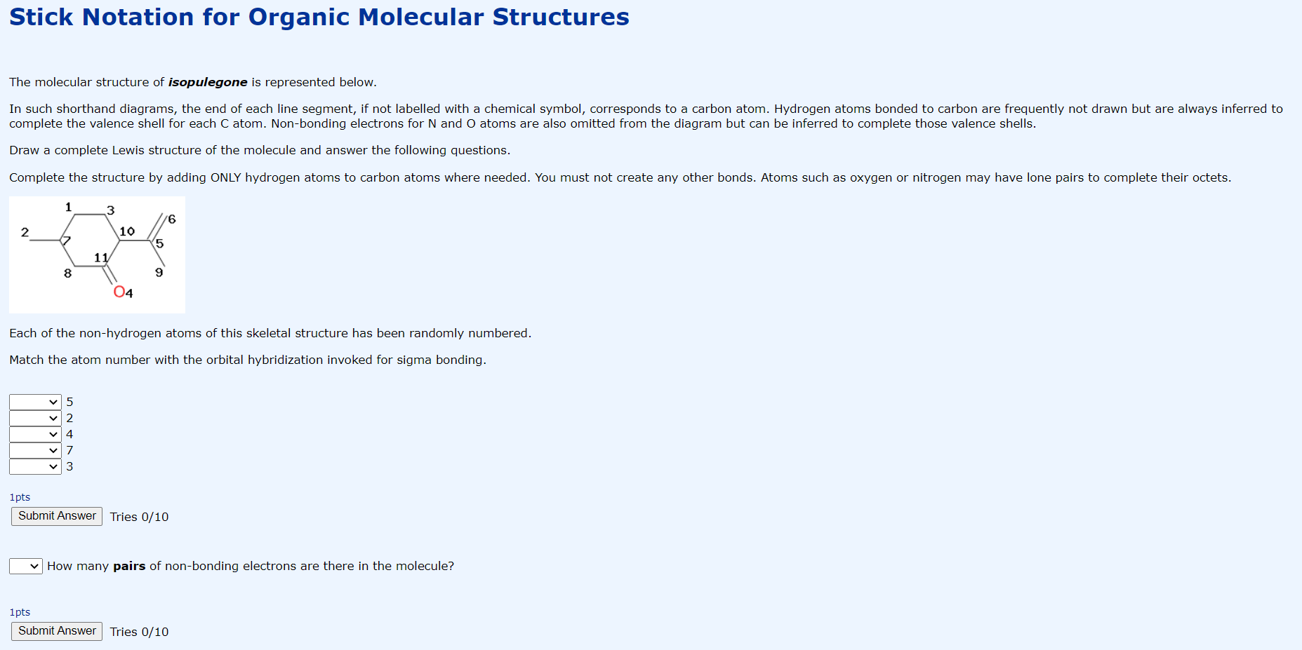 Solved Stick Notation for Organic Molecular Structures The | Chegg.com