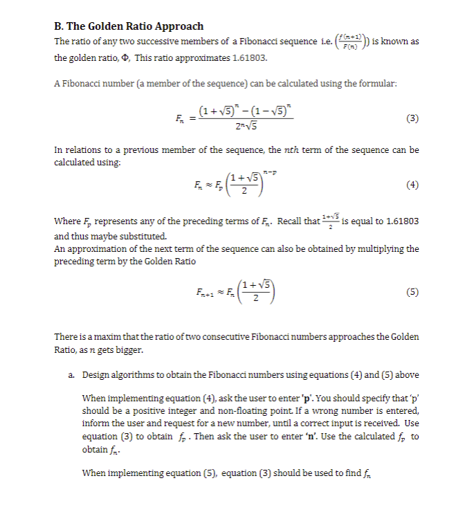 Solved B. The Golden Ratio Approach The Ratio Of Any Two | Chegg.com