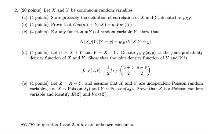 Solved 1 Points Let X And Y Be Continuous Random Va Chegg Com