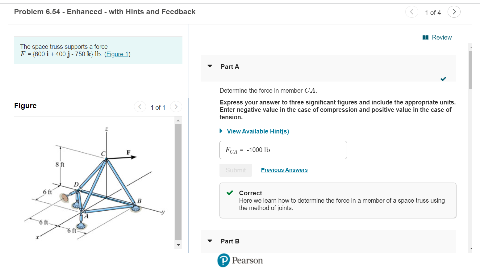 Solved part B : Determine the force in member CB part C: | Chegg.com