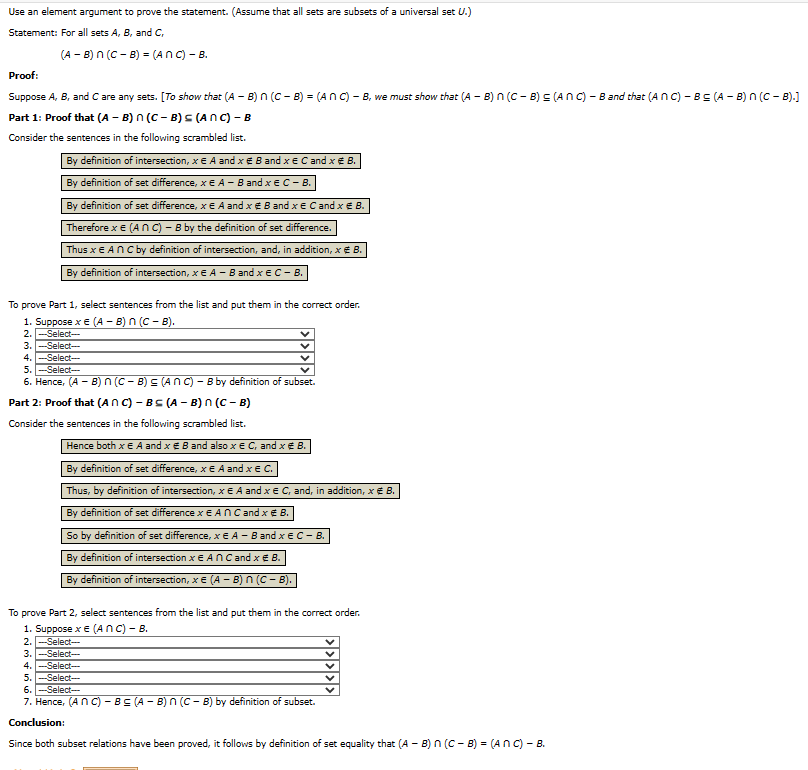 Solved Use An Element Argument To Prove The Statement. | Chegg.com