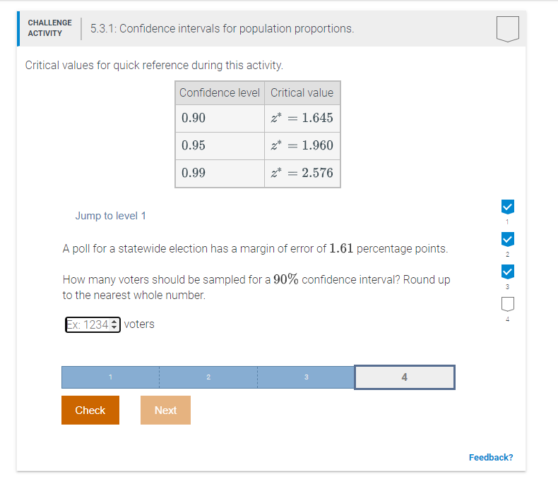 Solved CHALLENGE ACTIVITY 5.3.1: Confidence intervals for | Chegg.com