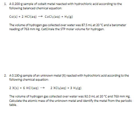 Solved A. Molar Volume of Hydrogen Gas Correct the volume of | Chegg.com