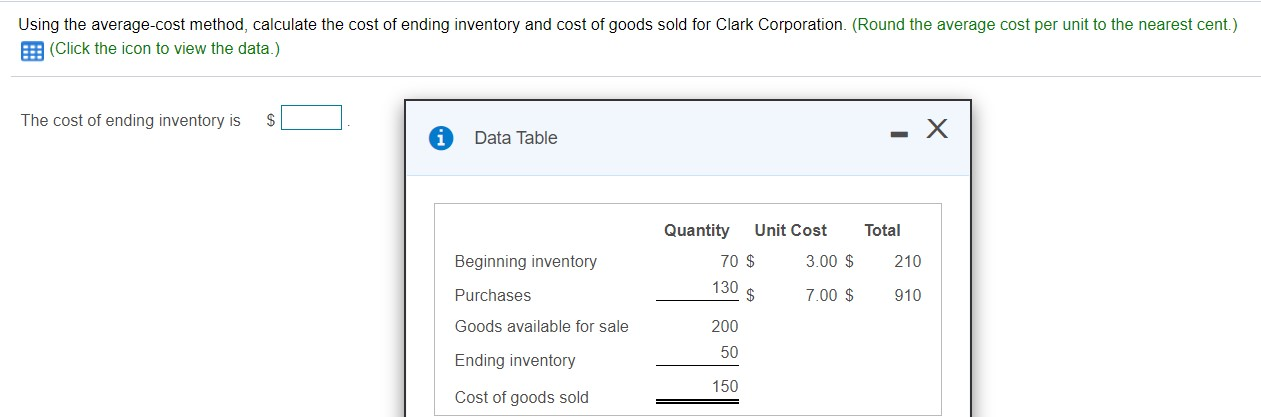 Solved Using The Average Cost Method, Calculate The Cost Of | Chegg.com