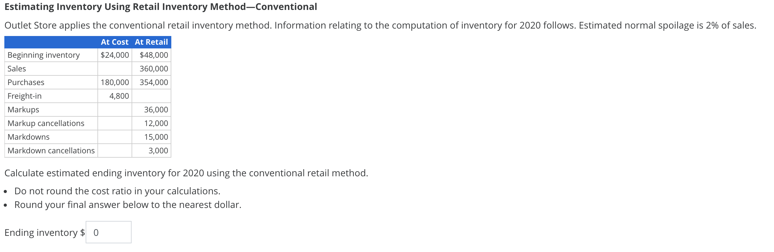 Solved Estimating Inventory Using Retail Inventory Method | Chegg.com
