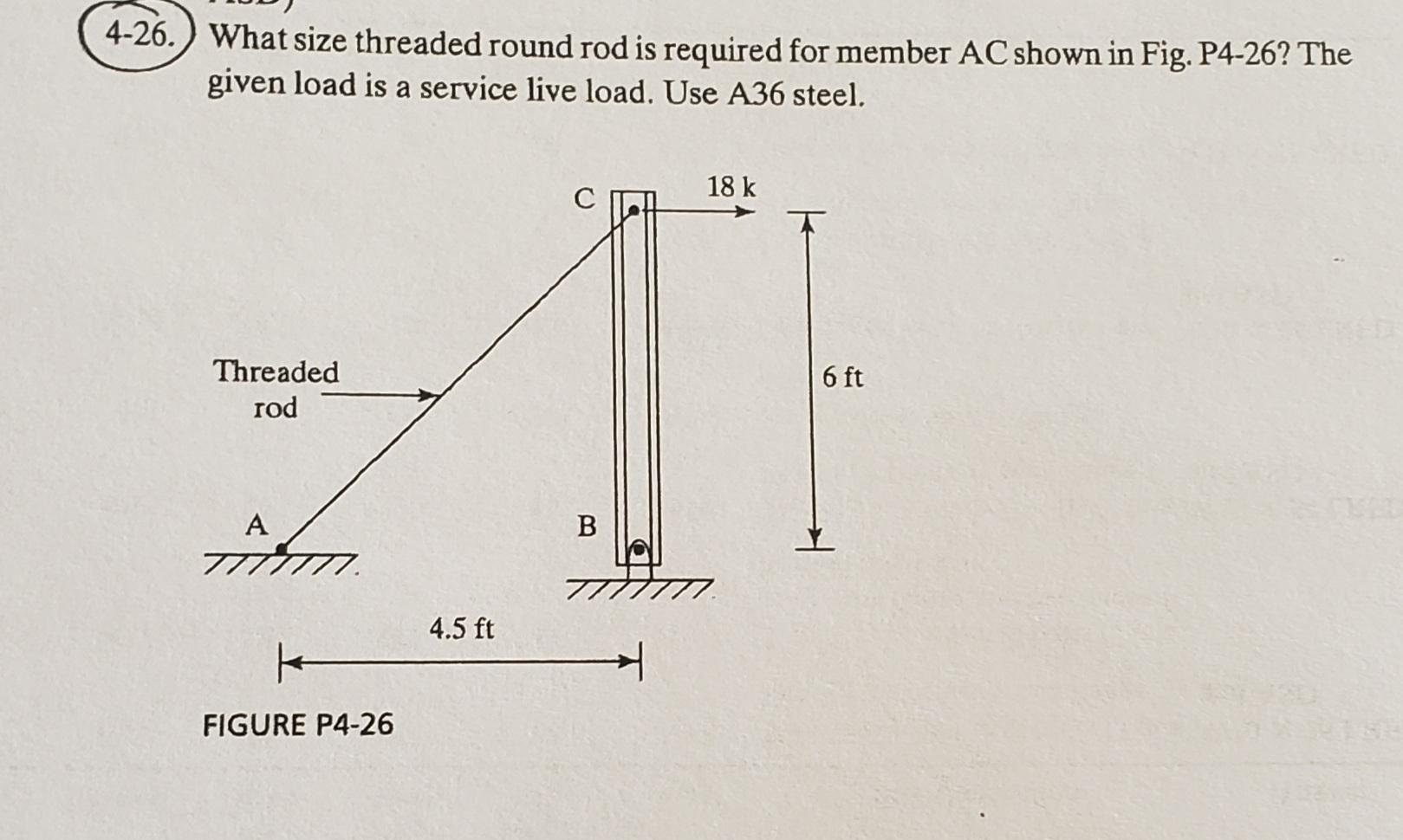Solved 4-26. What size threaded round rod is required for | Chegg.com