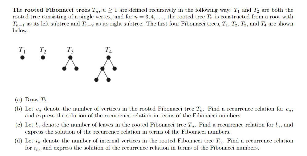 Solved The rooted Fibonacci trees Tn,n≥1 are defined | Chegg.com