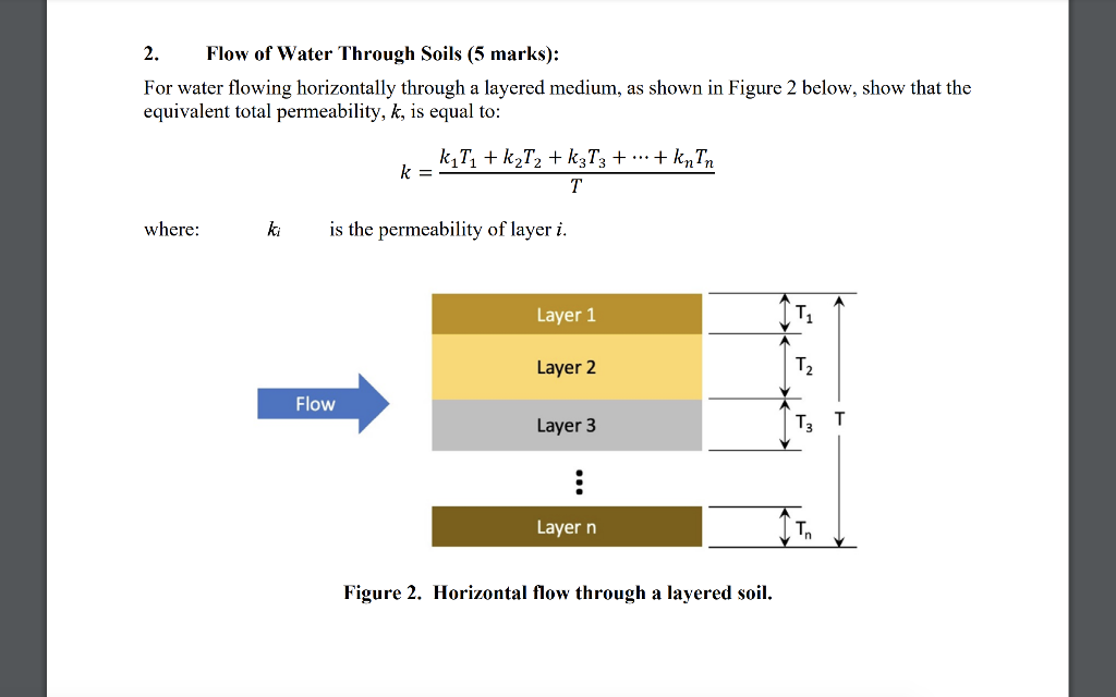 Solved 2. Flow of Water Through Soils (5 marks): For water | Chegg.com