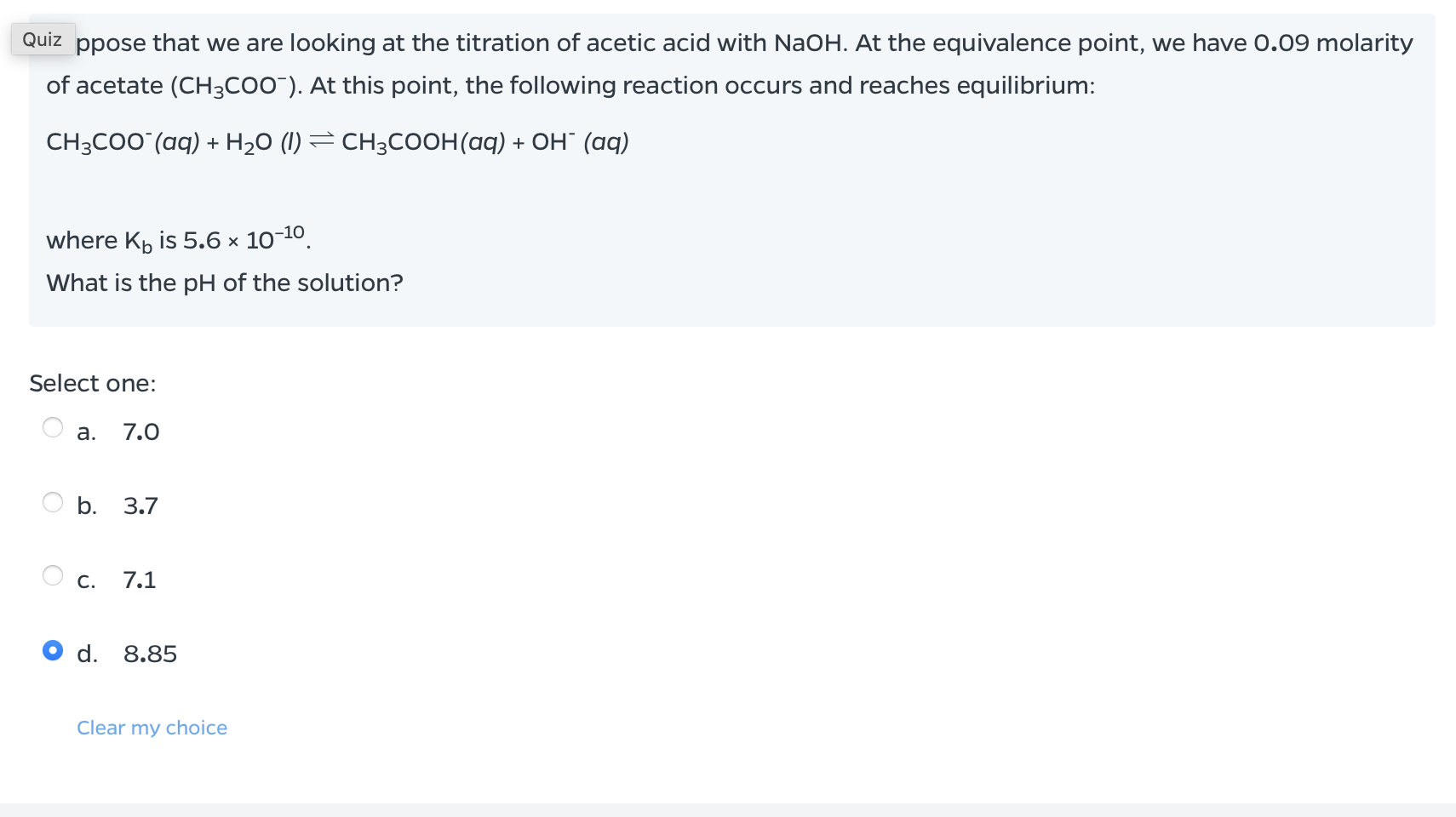 Solved Quiz ppose that we are looking at the titration of