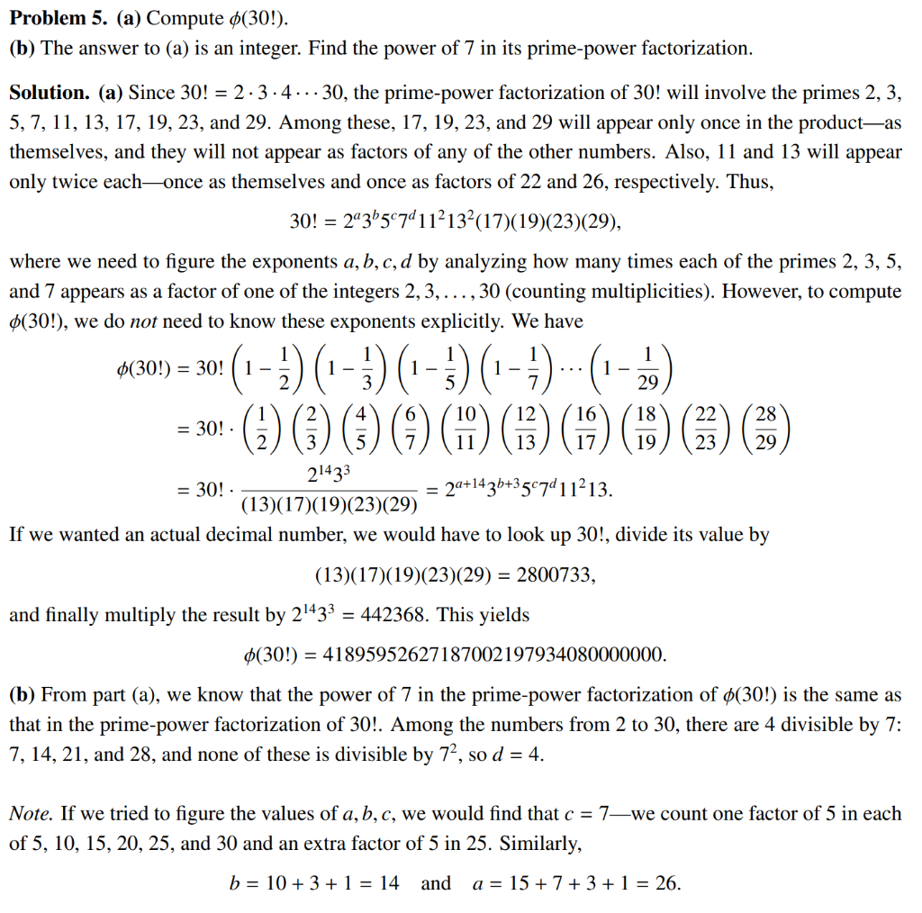 Solved Problem 5. (a) Compute ϕ(30 !). (b) The answer to (a) | Chegg.com