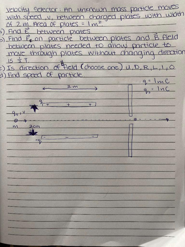 Solved Velocity Selector An Unknown Mass Particle Moves Chegg Com