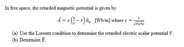 Solved In Free Space The Retarded Magnetic Potential Is Chegg Com