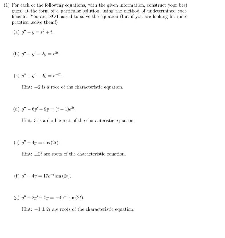 Solved (1) For each of the following equations, with the | Chegg.com