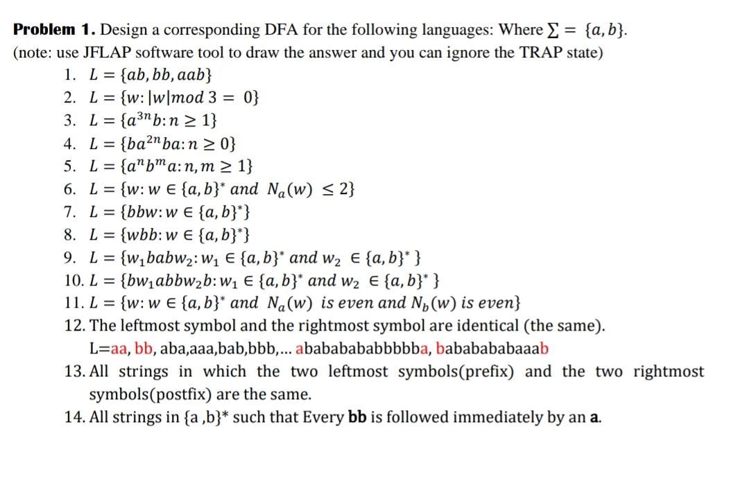 Solved Problem 1. Design A Corresponding DFA For The | Chegg.com