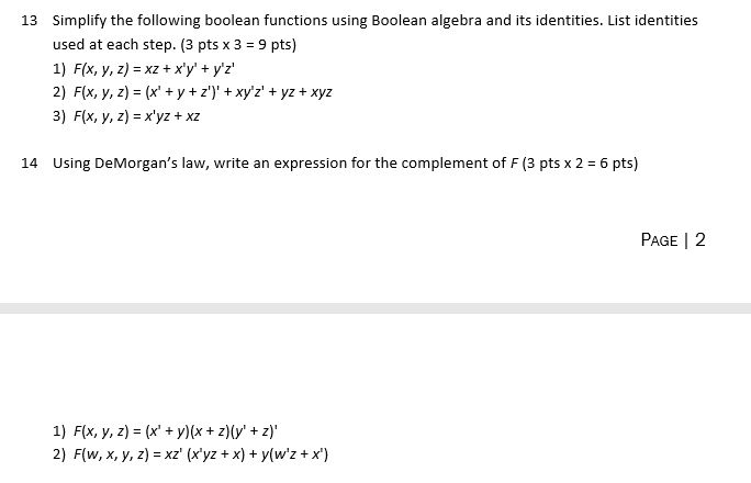 Solved 13 Simplify The Following Boolean Functions Using Chegg Com