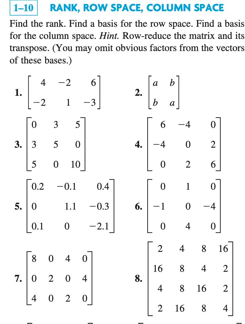 Solved Find the rank. Find a basis for the row space. Find a