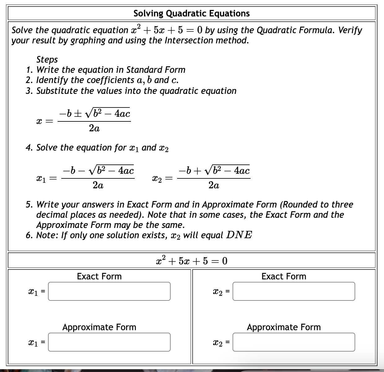 2 x2 5 x 2 0 by quadratic formula