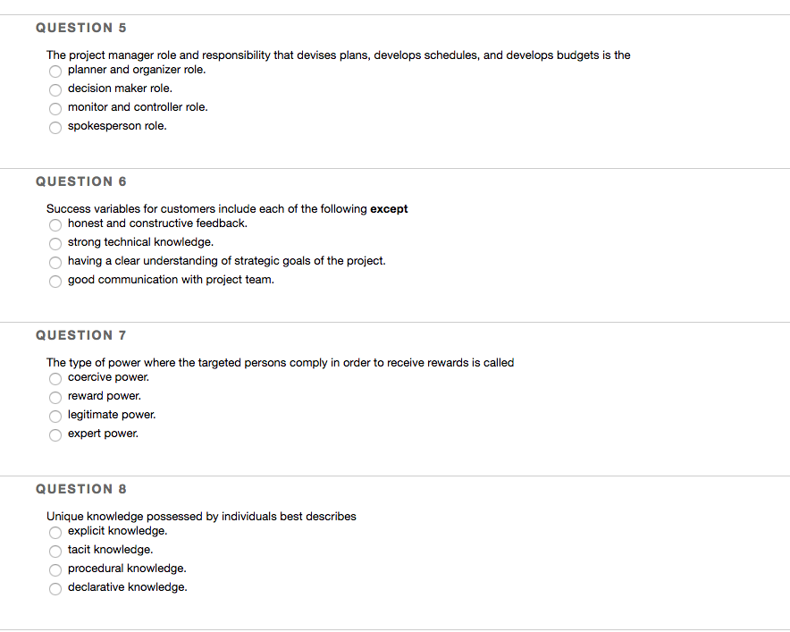 Solved QUESTION 5 The project manager role and | Chegg.com