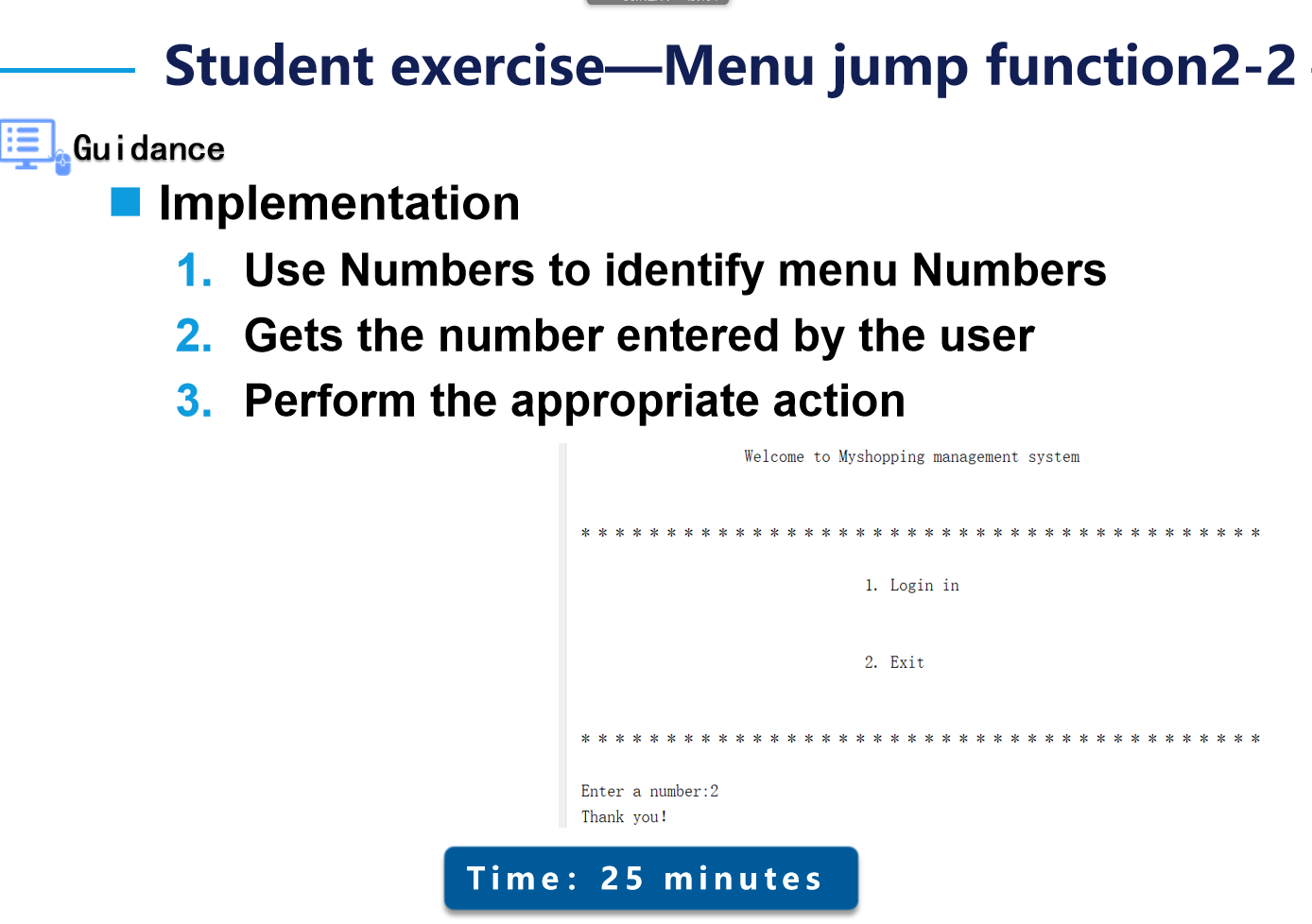 Solved Student exercise-Menu jump function2-2 Guidance | Chegg.com