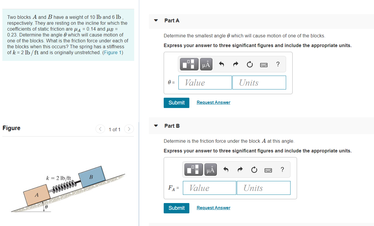 Solved Part A Two blocks A and B have a weight of 10 lb and | Chegg.com