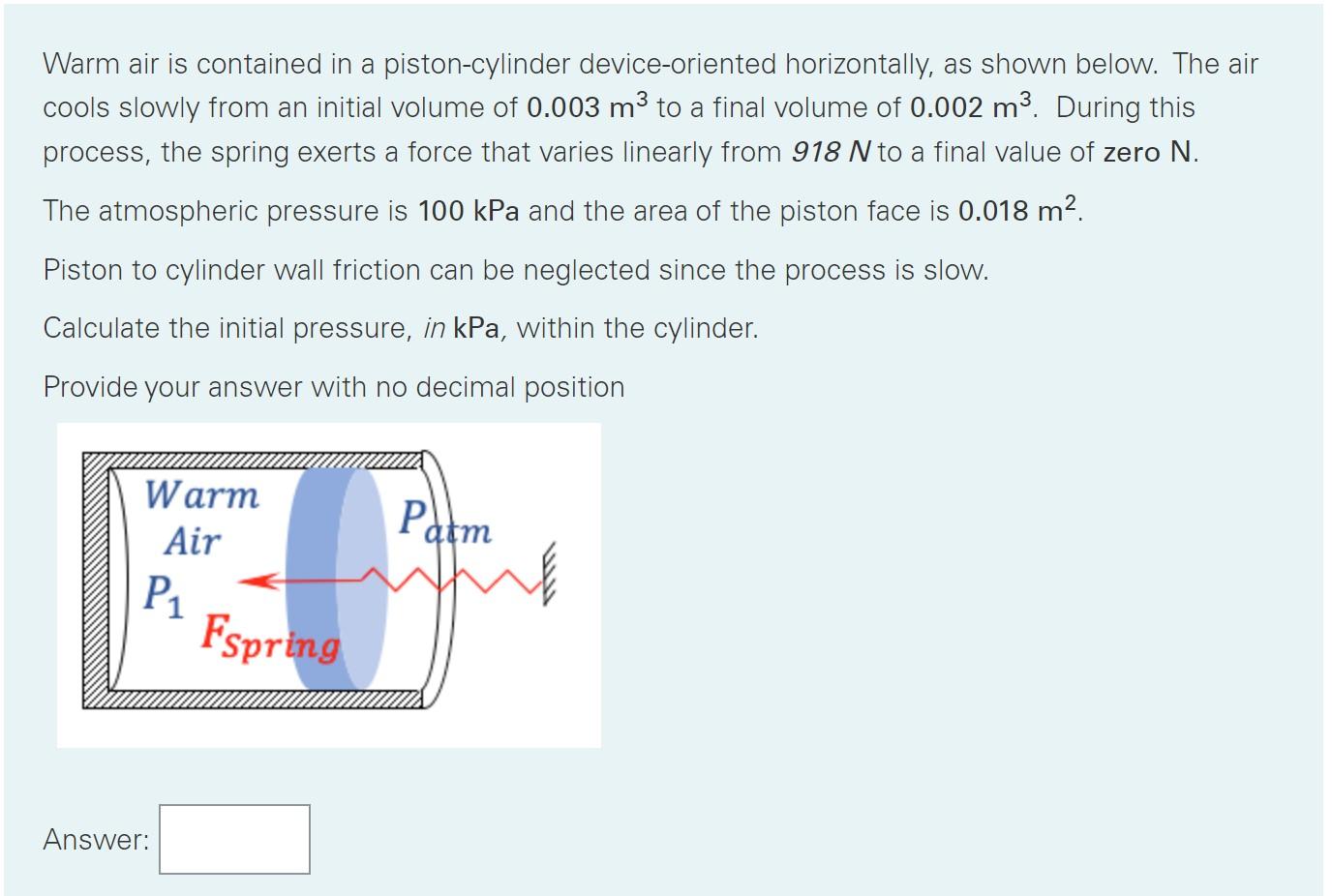Solved Warm air is contained in a pistoncylinder