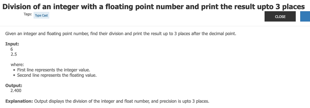 Solved Division of an integer with a floating point number | Chegg.com