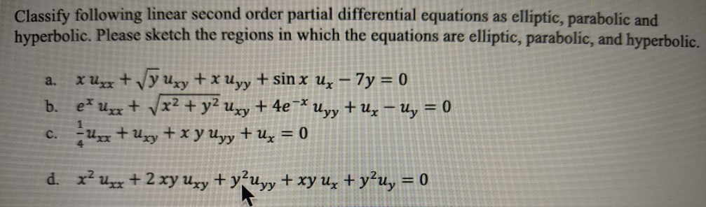 Solved Classify following linear second order partial